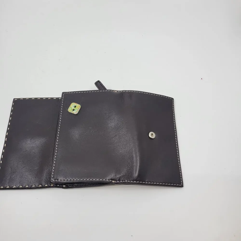 Vintage Beautiful genuine leather women's bifold wallet. Dark Brown
